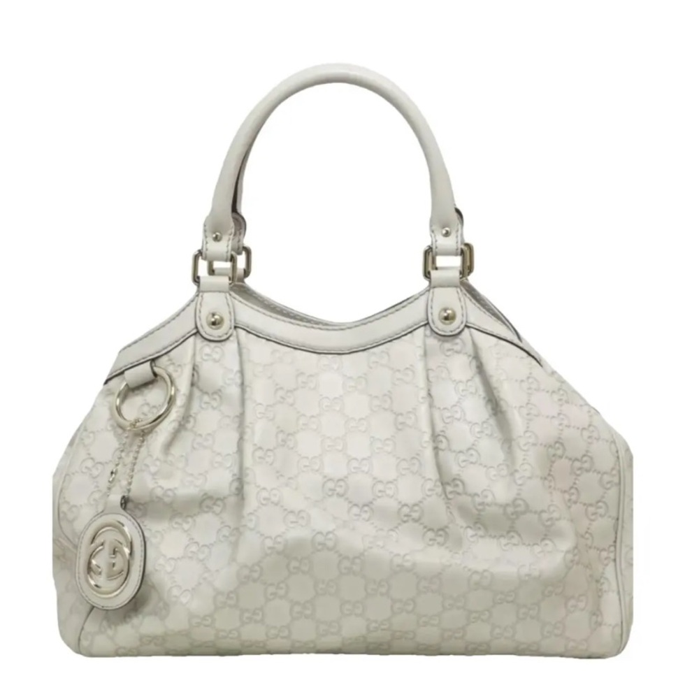 Gucci Guccissima Sukey Shoulder Tote Cream GG Monogram Leather Bag w/ Charm